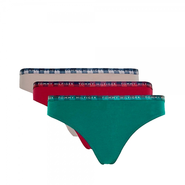 Tommy Hilfiger Bas Beige Rouge Vert - LOT DE 3 CULOTTES FESTIVES AVEC LOGOS - XS - Ref UW0UW039200WQ 26 €