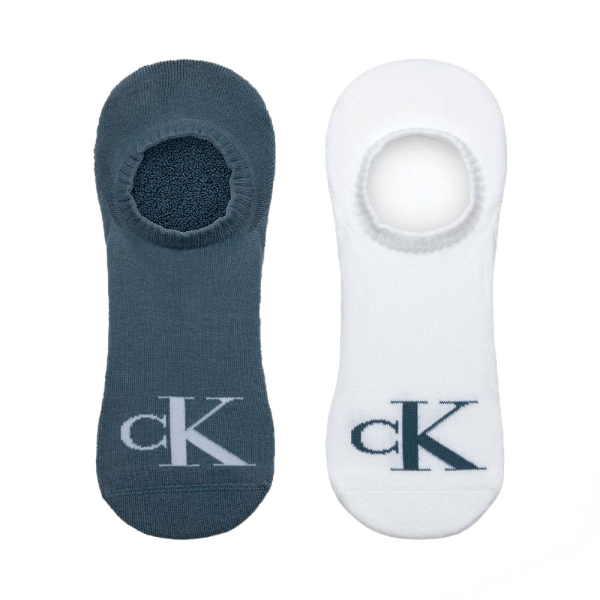 Calvin Klein Chaussettes Blanc Bleu marine - LOT DE 2 CHAUSSETTES HAUTES FOOTIE - 4346 - Ref 8 €