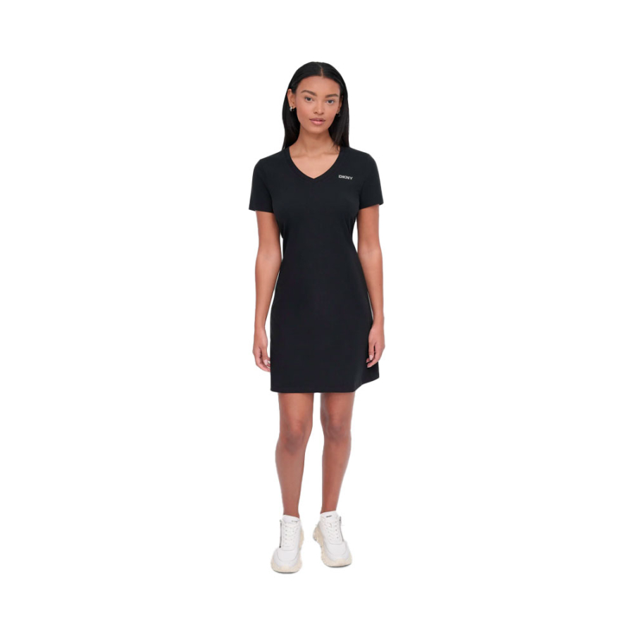 mini-v-neck-t-shirt-dress-with-studded-logo mini-v-neck-t-shirt-dress-with-studded-logo