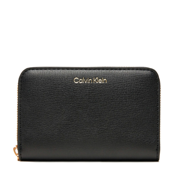 Calvin Klein Portefeuille carr avec fermeture clair et logo en feuille mtallique - U Noir- Ref 42 €