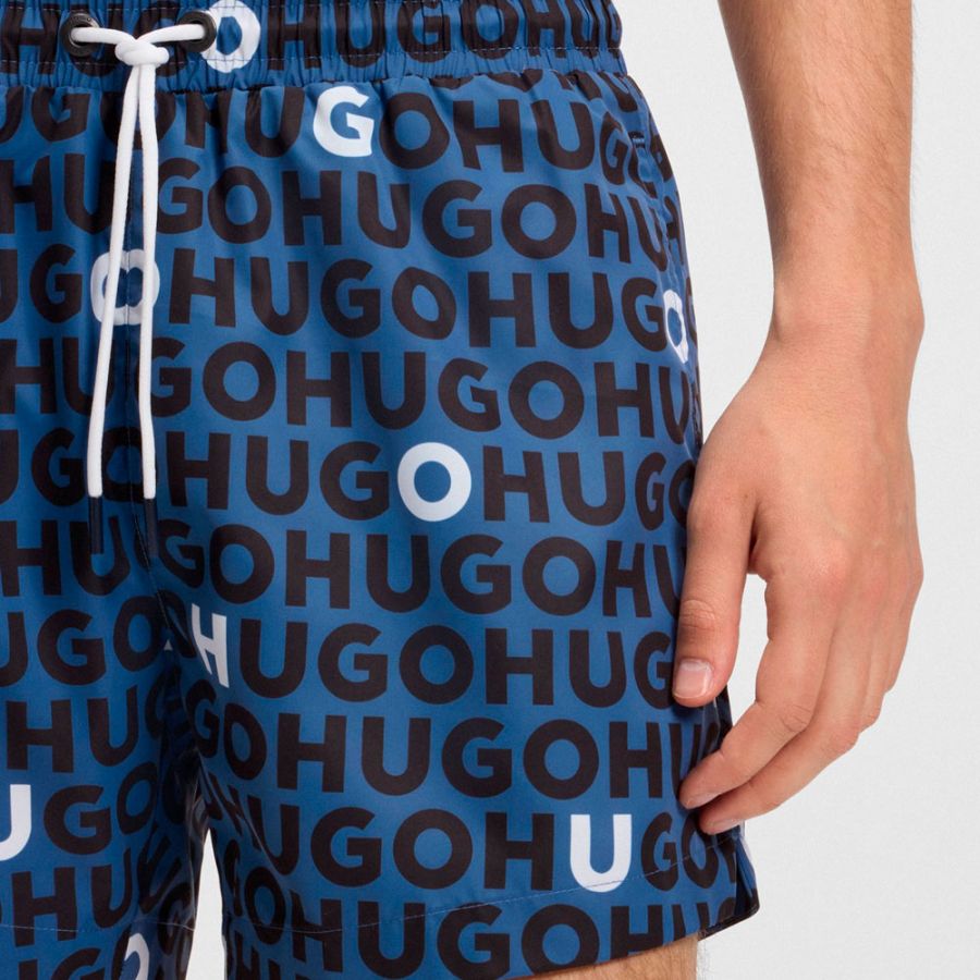 short-de-bain-avec-imprime-logo-et-cordon-de-serrage-a-la-taille short-de-bain-avec-imprime-logo-et-cordon-de-serrage-a-la-taille