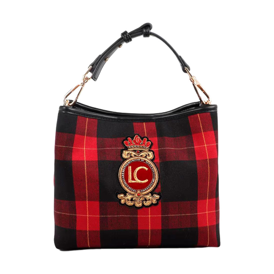 woven-checkered-bag-with-shield-patch