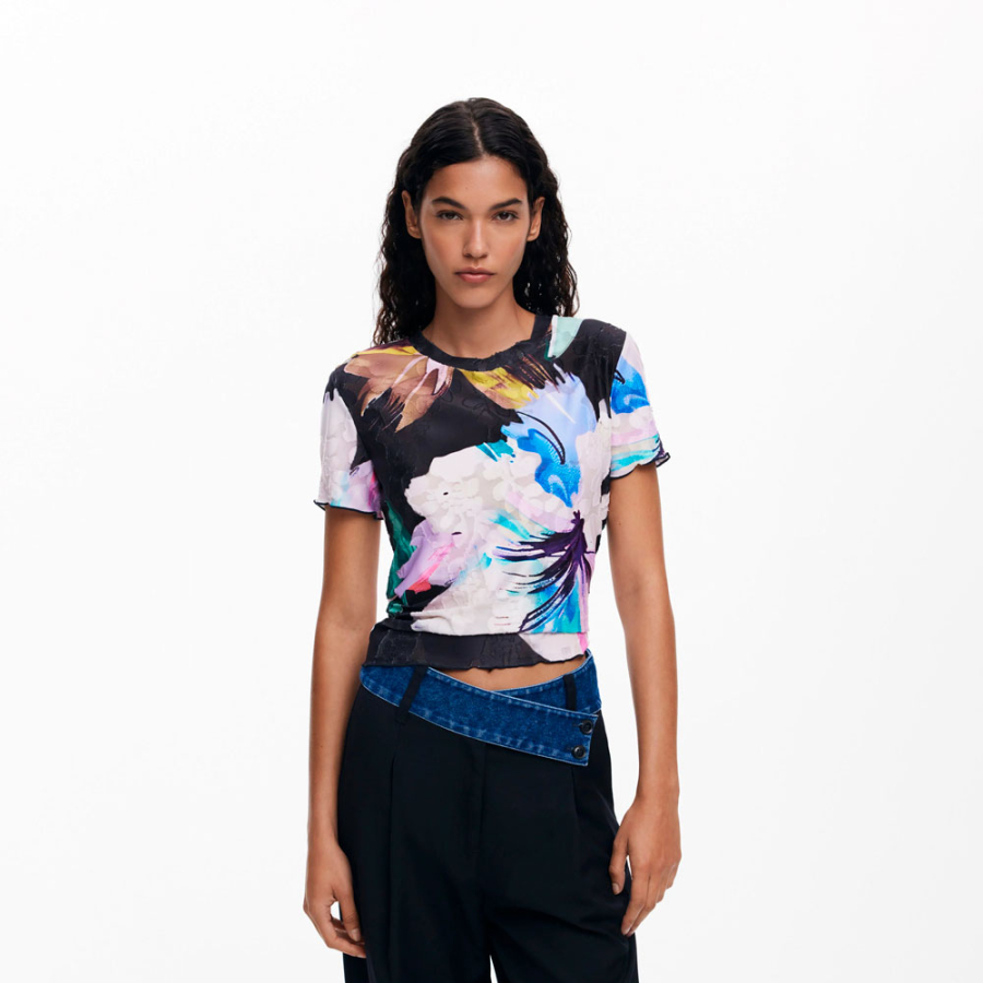 maglietta-con-motivo-floreale-testurizzato maglietta-con-motivo-floreale-testurizzato