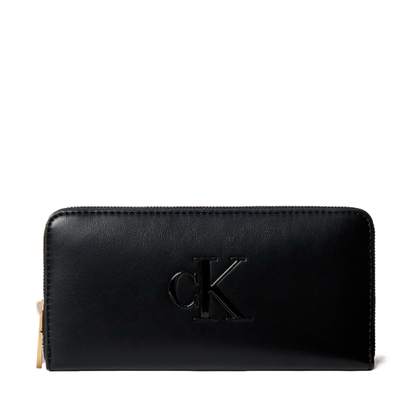 Calvin Klein Portefeuille long fermeture clair avec monogramme prominent - U Noir- Ref 49$