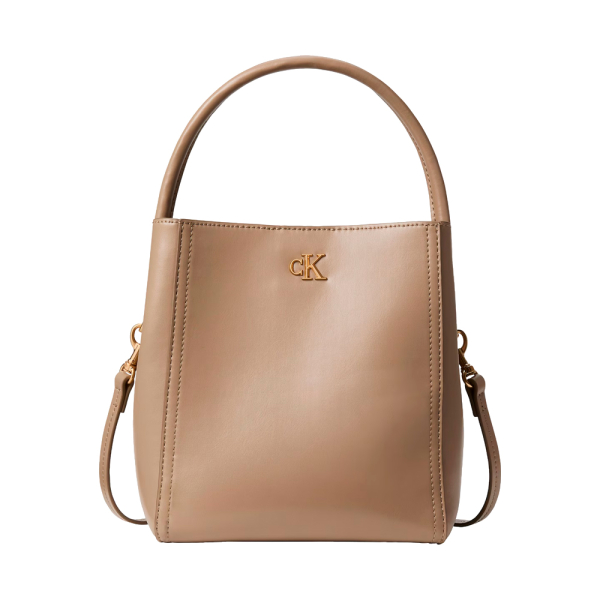 Calvin Klein Sac seau orn dun logo monogramm et daccessoires mtalliques - U Beige- Ref 98 €