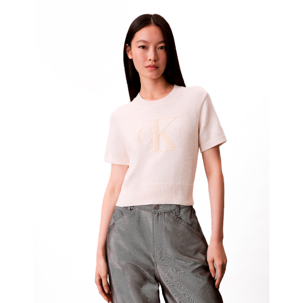 Calvin Klein T-shirts hauts et polos Beige - T-shirt court en jersey monogramm - M - Ref 70 €
