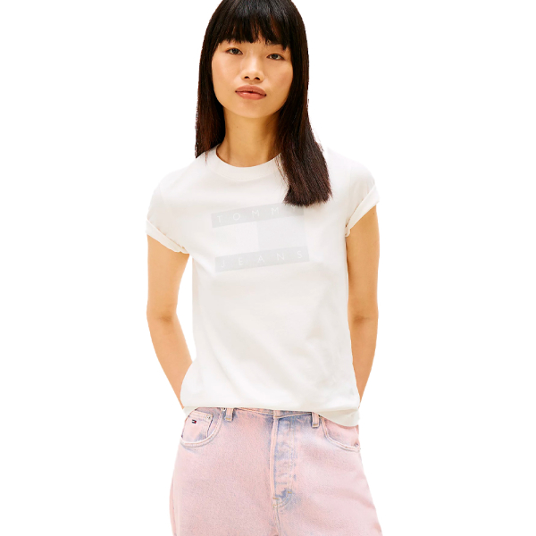 Tommy Hilfiger T-shirts hauts et polos Blanc - T-shirt Tommy Hilfiger logo ton sur ton - S - Ref 24 €