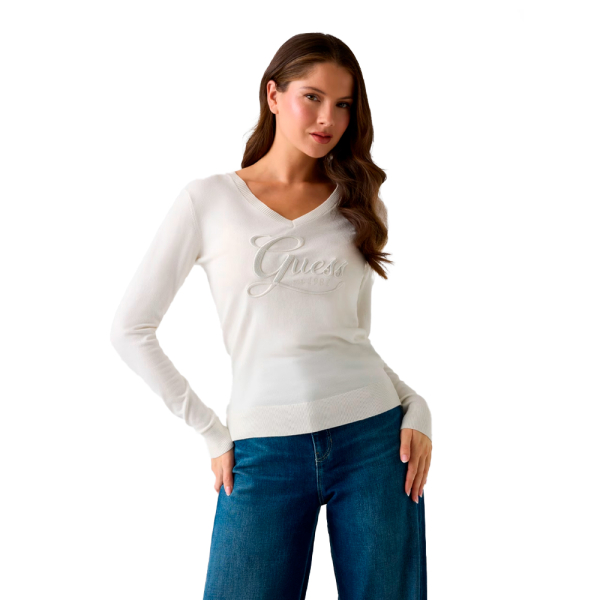 Guess Vestes en maille et pulls Blanc - Maillot avec logo strass - M - Ref 56 €
