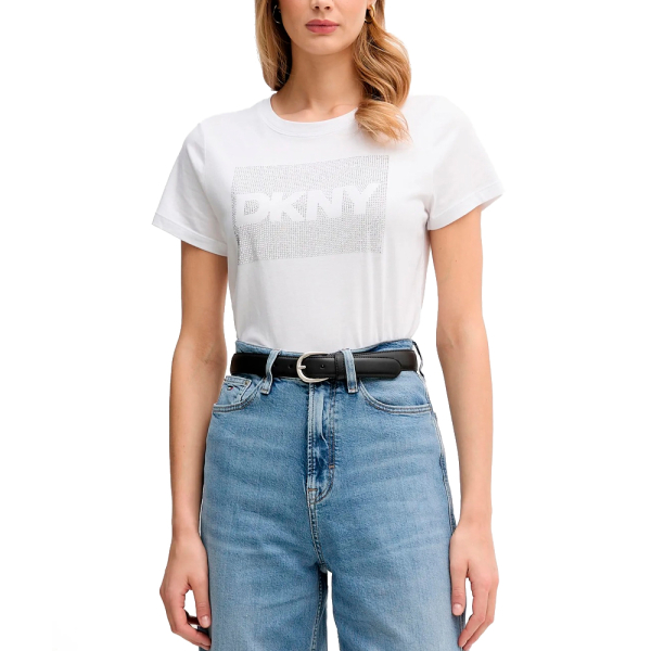 Dkny T-shirts hauts et polos Blanc - T-shirt col rond avec logo en strass - XS - Ref 37 €