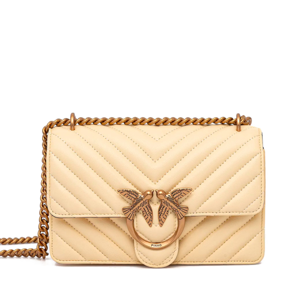 Pinko Sac Love One Mini en peau de mouton nappa chevrons - U Jaune- Ref 229 €