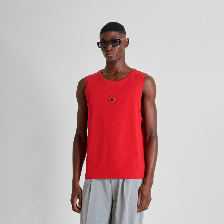 camiseta-sin-mangas-regular-fit-de-algodon-con-placa-con-logotipo camiseta-sin-mangas-regular-fit-de-algodon-con-placa-con-logotipo