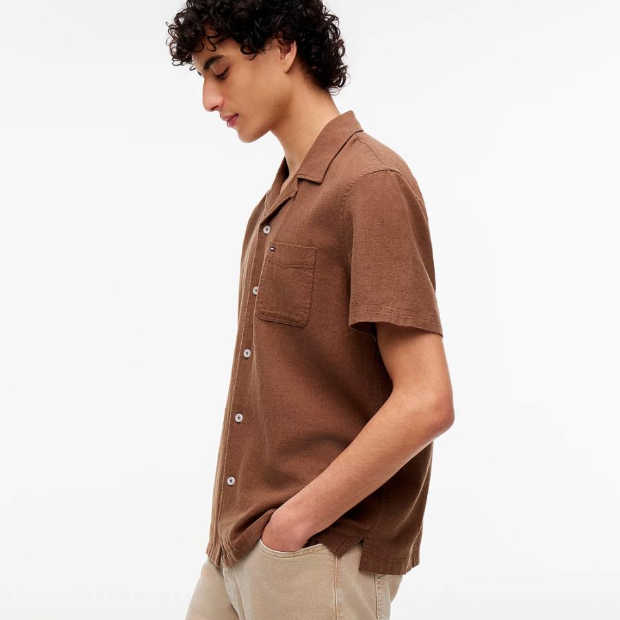camisa-regular-de-manga-corta-en-mezcla-de-lino