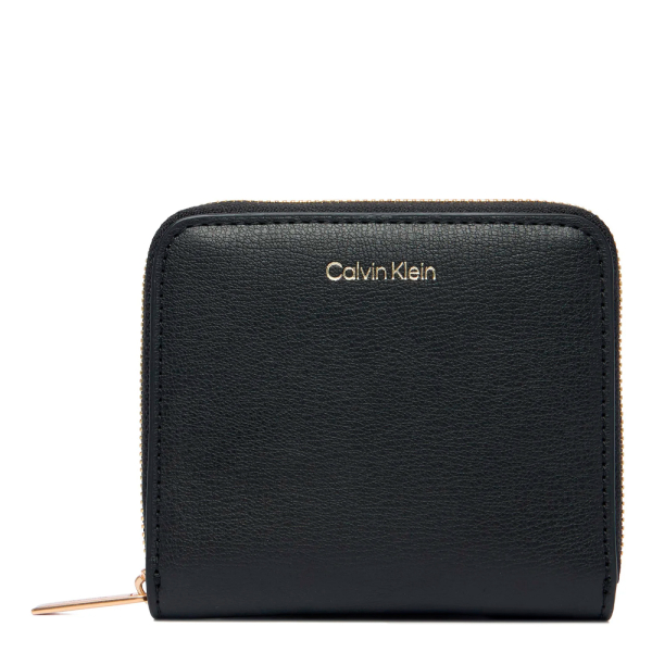 Calvin Klein Portefeuille carr avec fermeture clair et logo en feuille mtallique - U Vert- Ref 42 €