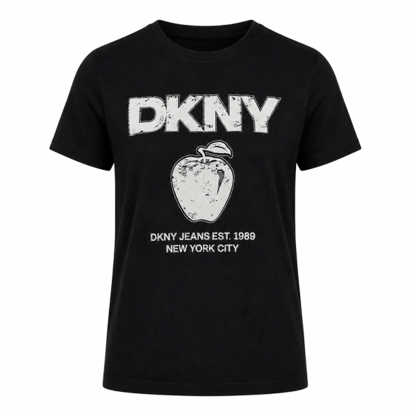 Dkny T-shirts hauts et polos Noir - T-SHIRT BIG APPLE AVEC LOGO STRASS - L - Ref 44 €